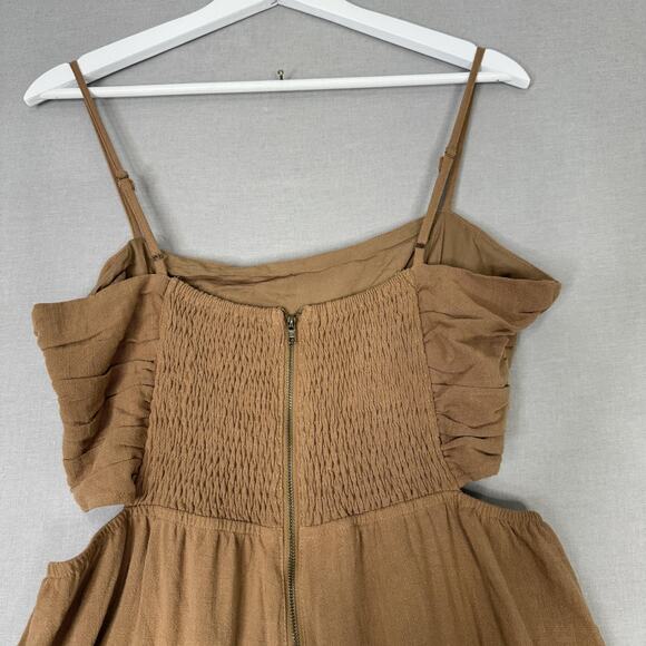 Allie Rose Bohme Jumpsuit Womens Large Brown Wide Leg Cutout Pleated Resort Boho - Picture 8 of 16